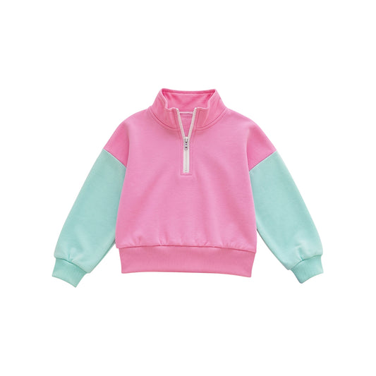 Preorder moq 5 Baby Girls Pink Blue Patchwork Zip Pullovers Top