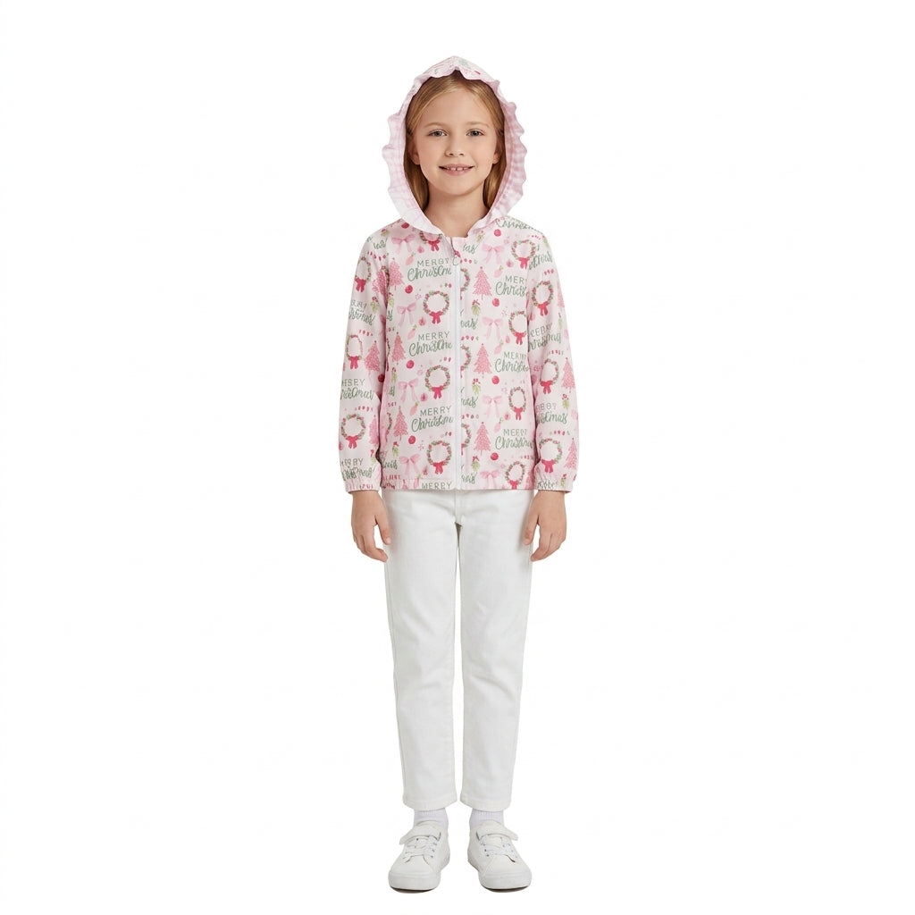 Baby Girls Holly Trees Zip Pockets Christmas Ruffle Hoodie Jackets Top