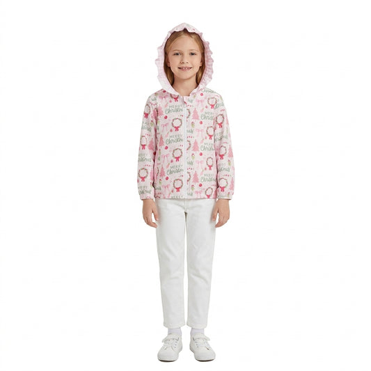 Baby Girls Holly Trees Zip Pockets Christmas Ruffle Hoodie Jackets Top