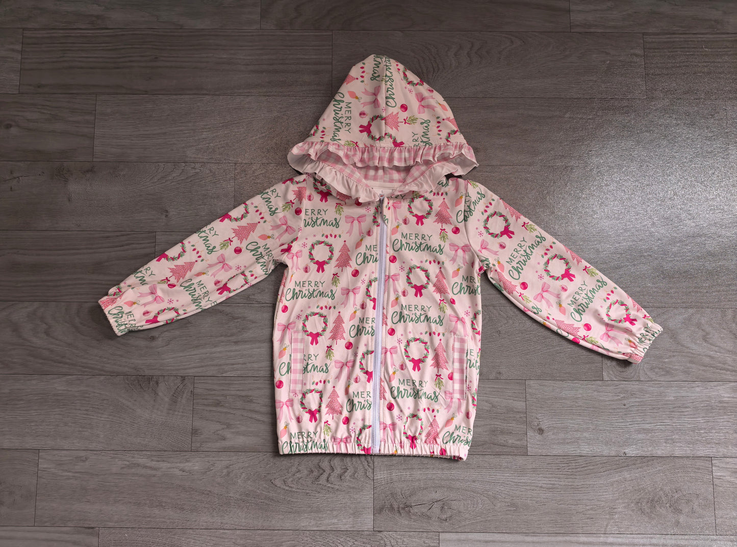 Baby Girls Holly Trees Zip Pockets Christmas Ruffle Hoodie Jackets Top Preorder
