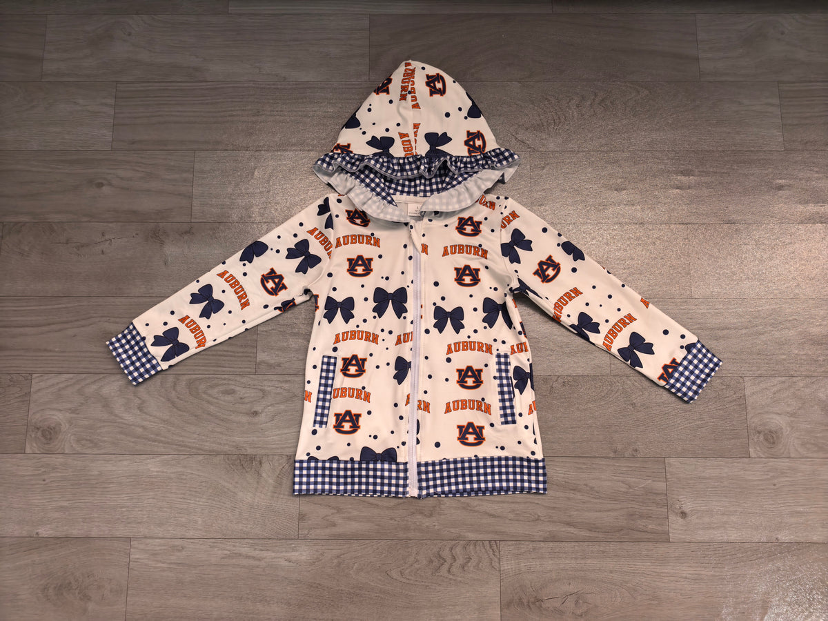 Baby Girls Bows AUBURN Zip Pockets Team Ruffle Hoodie Jackets Top Preorder