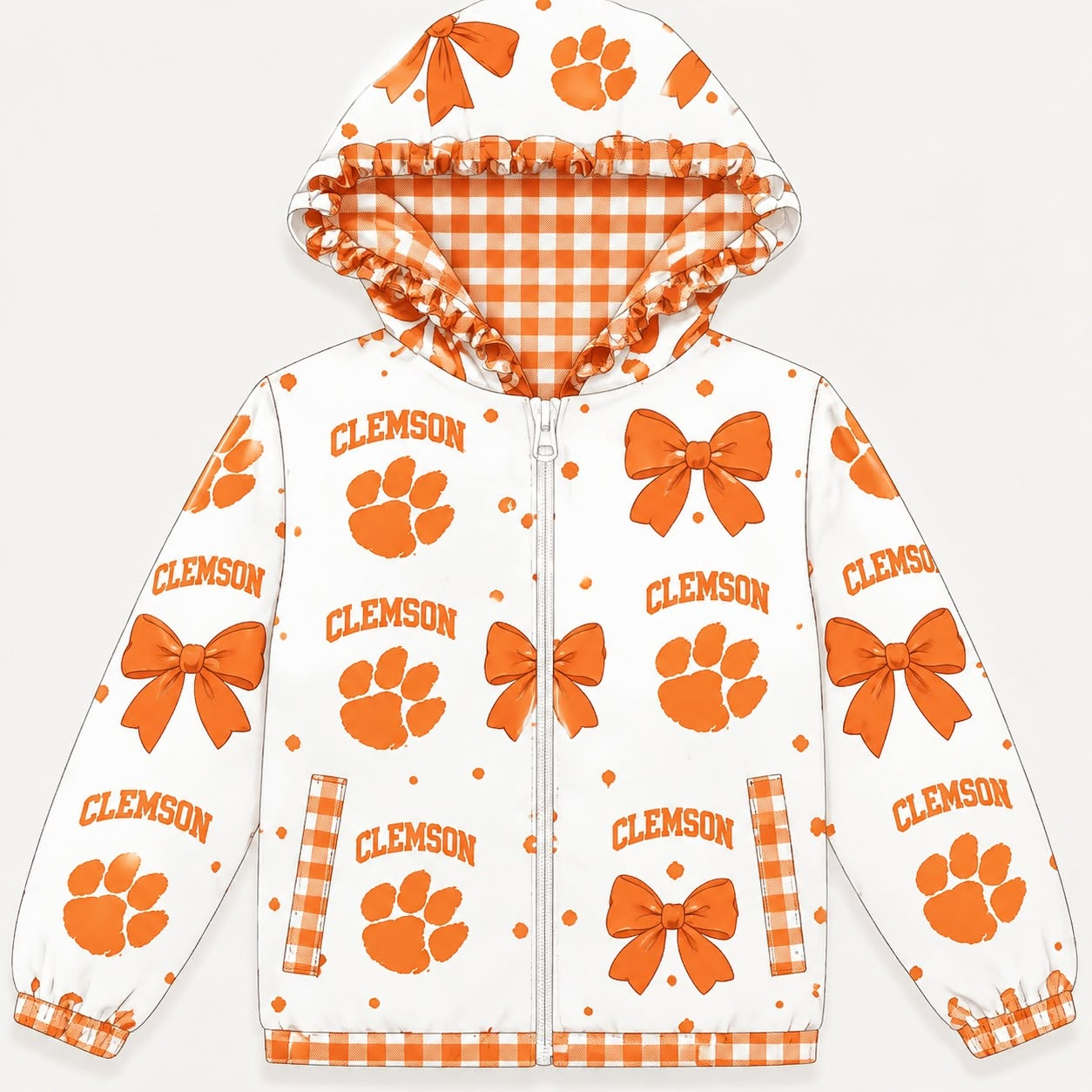 Preorder moq 5 Baby Girls Bows Tennessee Zip Pockets Team Ruffle Hoodie Jackets Top