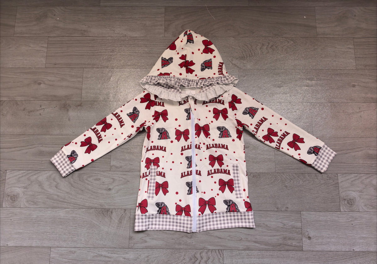 Baby Girls Bows Alabama Zip Pockets Team Ruffle Hoodie Jackets Top Preorder