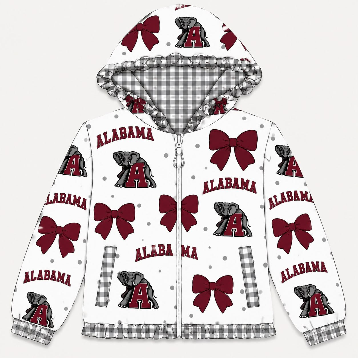 Preorder moq 5 Baby Girls Bows Alabama Zip Pockets Team Ruffle Hoodie Jackets Top