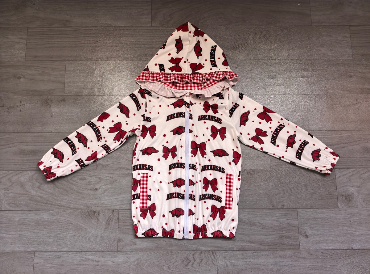 Baby Girls Bows Arkansas Zip Pockets Team Ruffle Hoodie Jackets Top Preorder