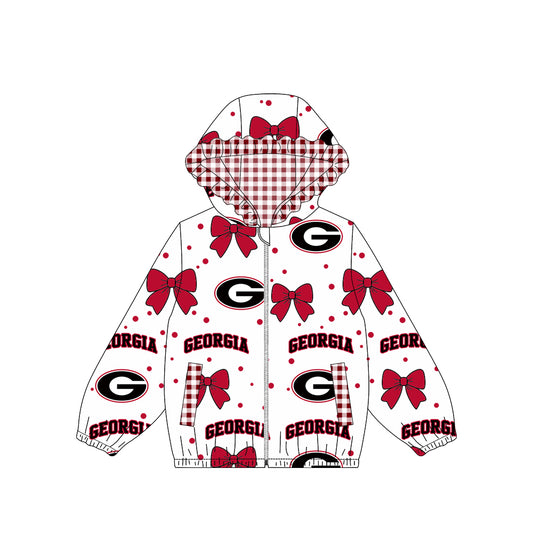 Preorder moq 5 Baby Girls Bows Georgia Zip Pockets Team Ruffle Hoodie Jackets Top