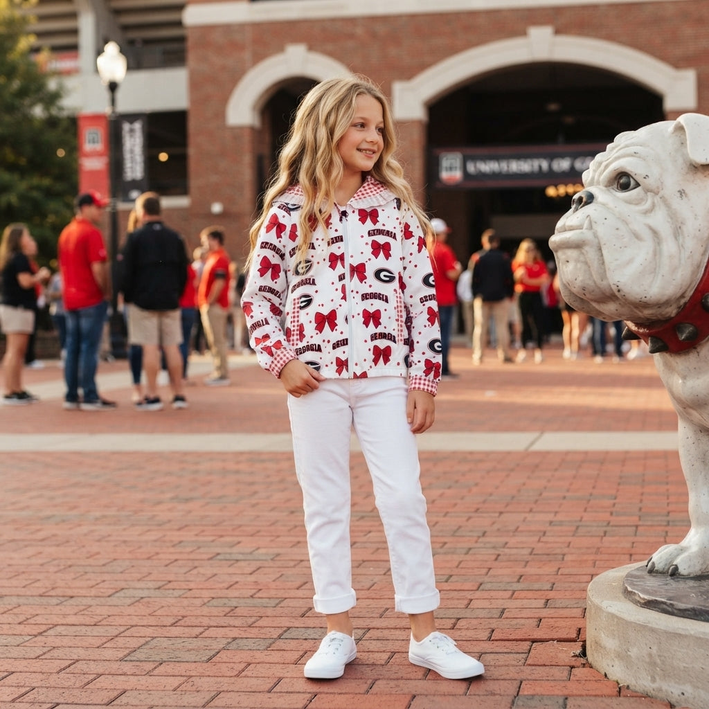 Baby Girls Bows Georgia Zip Pockets Team Ruffle Hoodie Jackets Top