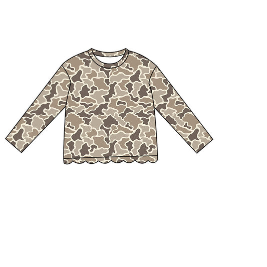 Preorder moq 5 Baby Girls Long Sleeve Khaki Camo Scallop T-shirts Top