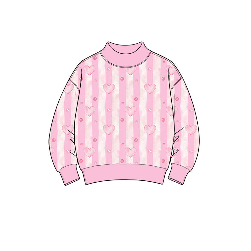 Preorder moq 5 Baby Girls Long Sleeve Pink Stripe Hearts Valentines T-shirts Top