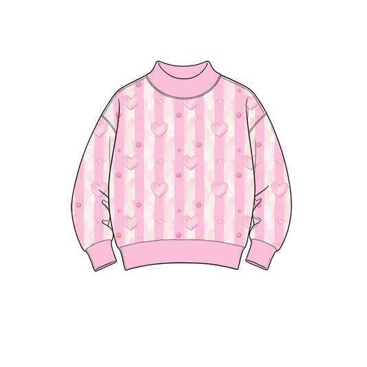 Preorder moq 5 Baby Girls Long Sleeve Pink Stripe Hearts Valentines T-shirts Top