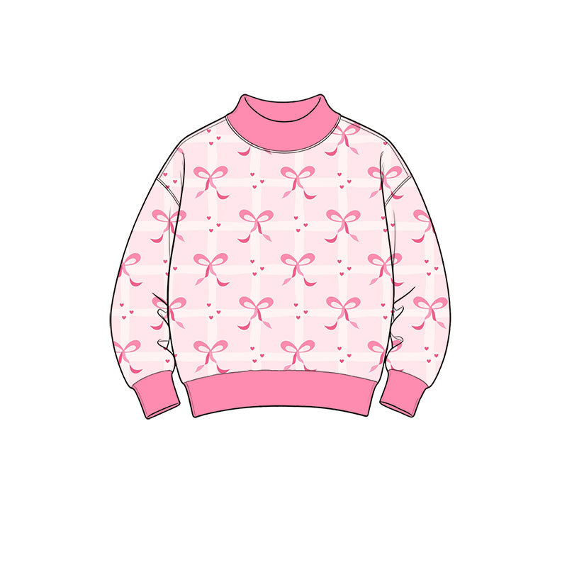 Preorder moq 5 Baby Girls Long Sleeve Pink Checked Bows Hearts Valentines T-shirts Top