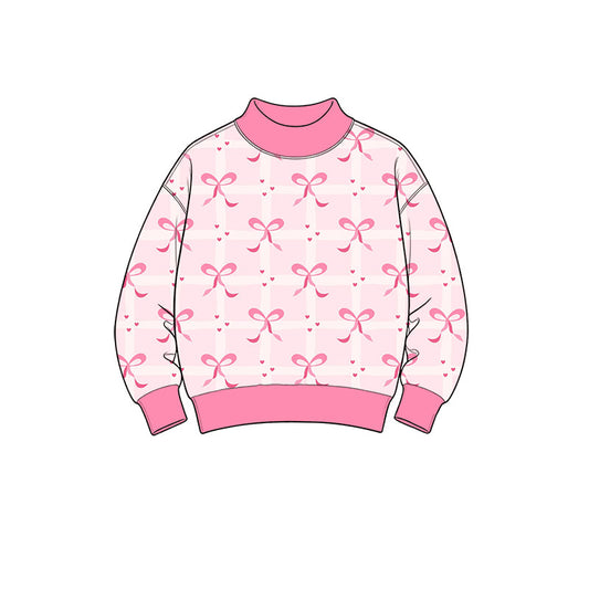 Preorder moq 5 Baby Girls Long Sleeve Pink Checked Bows Hearts Valentines T-shirts Top