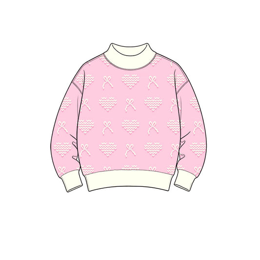 Preorder moq 5 Baby Girls Pink Long Sleeve Bows Hearts Valentines T-shirts Top
