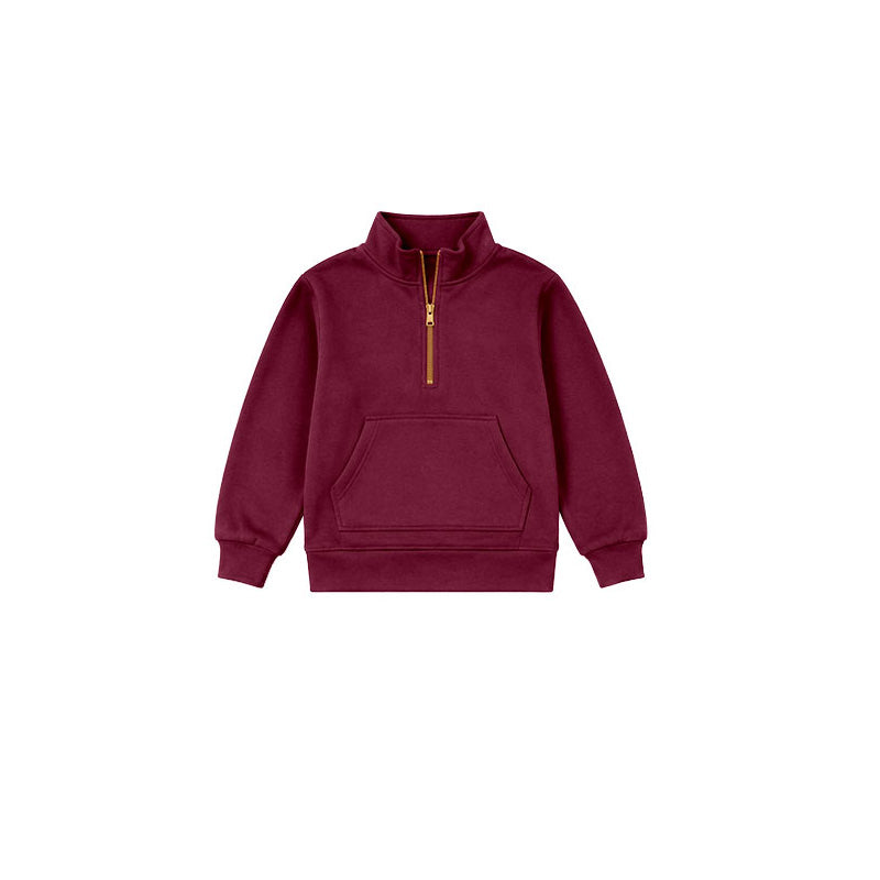 Preorder moq 5 Baby Girls Maroon Long Sleeve Zip Pocket Sweatshirt Pullovers Top