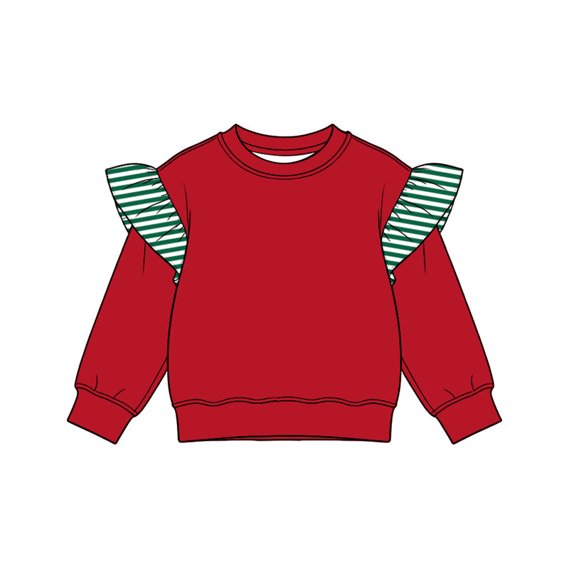 Preorder moq 5 Baby Girls Red Stripe Long Flutter Sleeve T-shirts Top