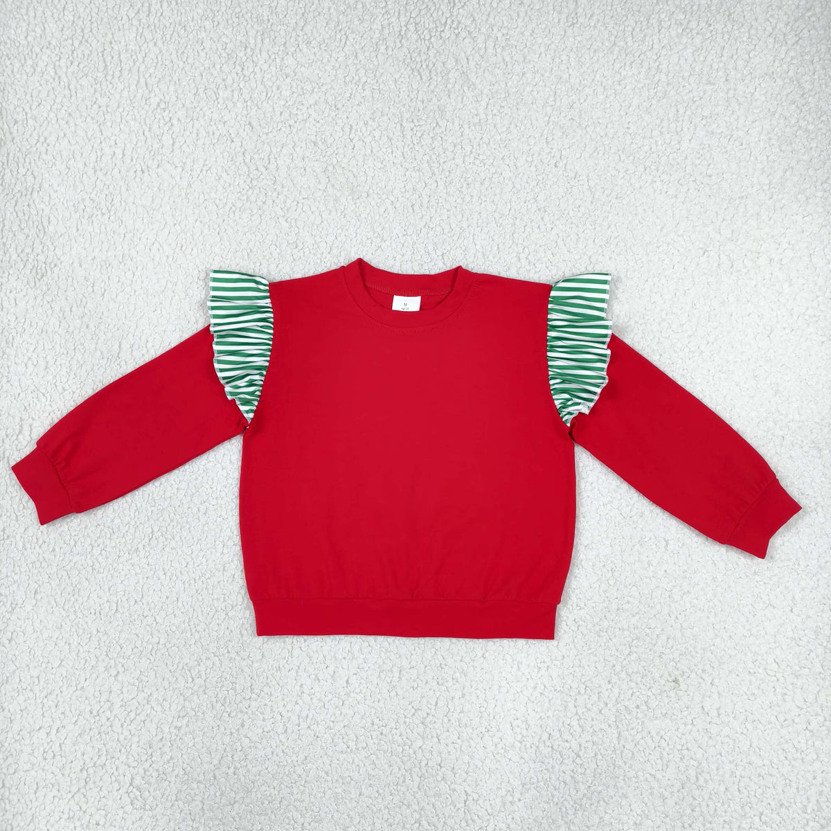 Baby Girls Red Green Stripe Long Flutter Sleeve T-shirts Top