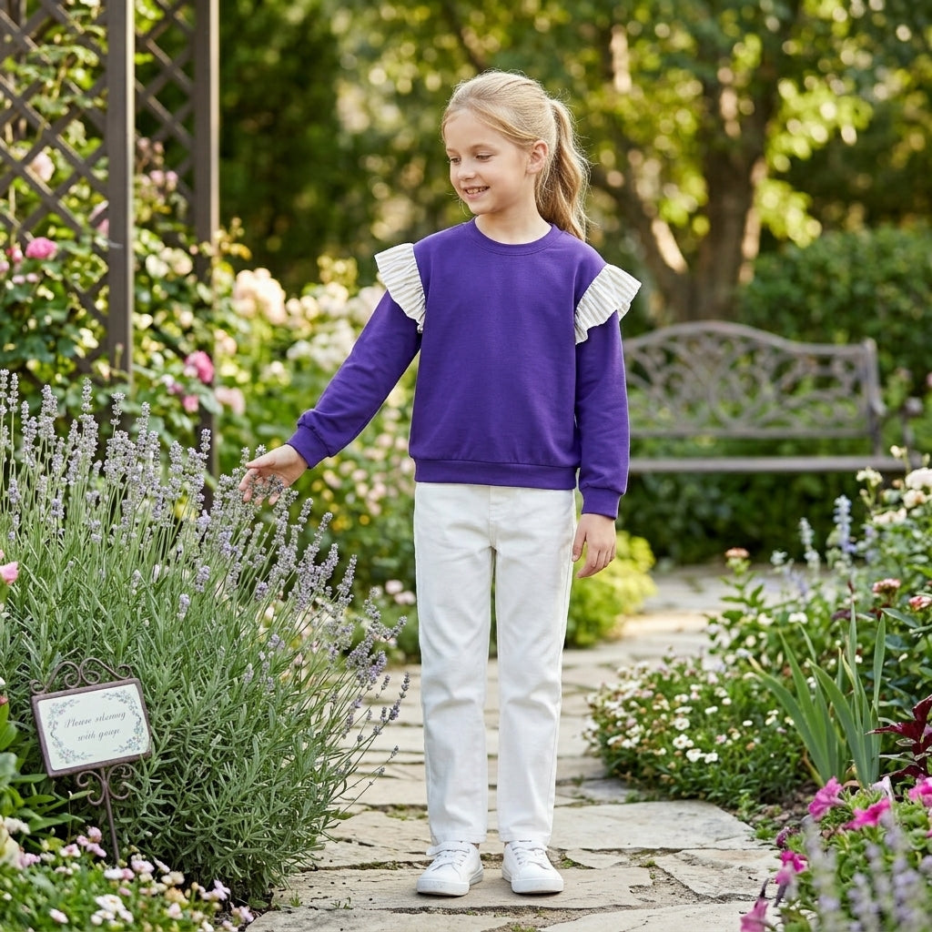 Baby Girls Purple Khaki Stripe Long Flutter Sleeve T-shirts Top