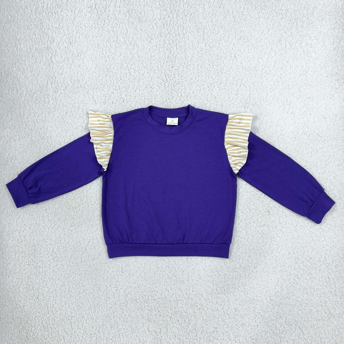 Baby Girls Purple Khaki Stripe Long Flutter Sleeve T-shirts Top