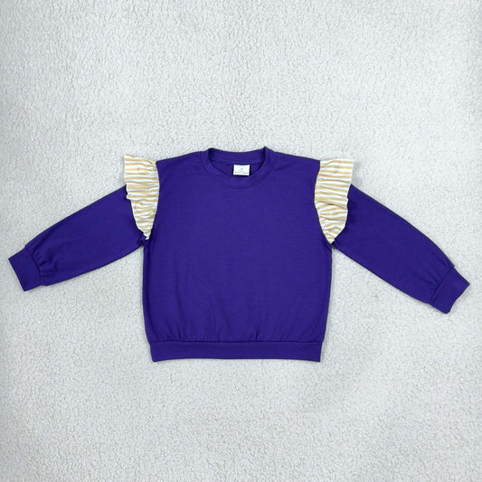 Baby Girls Purple Khaki Stripe Long Flutter Sleeve T-shirts Top