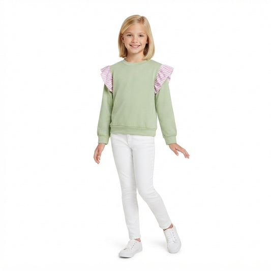Baby Girls Light Green Stripe Long Flutter Sleeve T-shirts Top