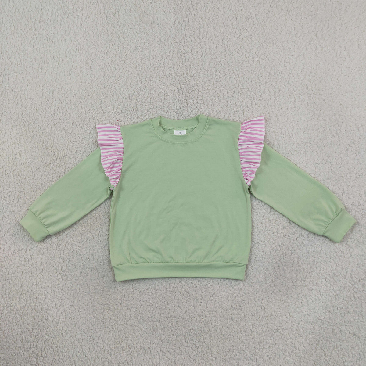 Baby Girls Light Green Stripe Long Flutter Sleeve T-shirts Top