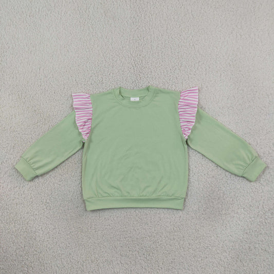 Baby Girls Light Green Stripe Long Flutter Sleeve T-shirts Top