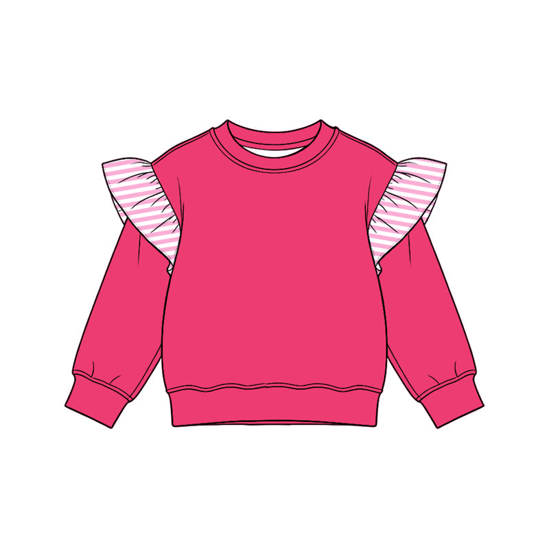 Preorder moq 5 Baby Girls Watermelon Red Stripe Long Flutter Sleeve T-shirts Top