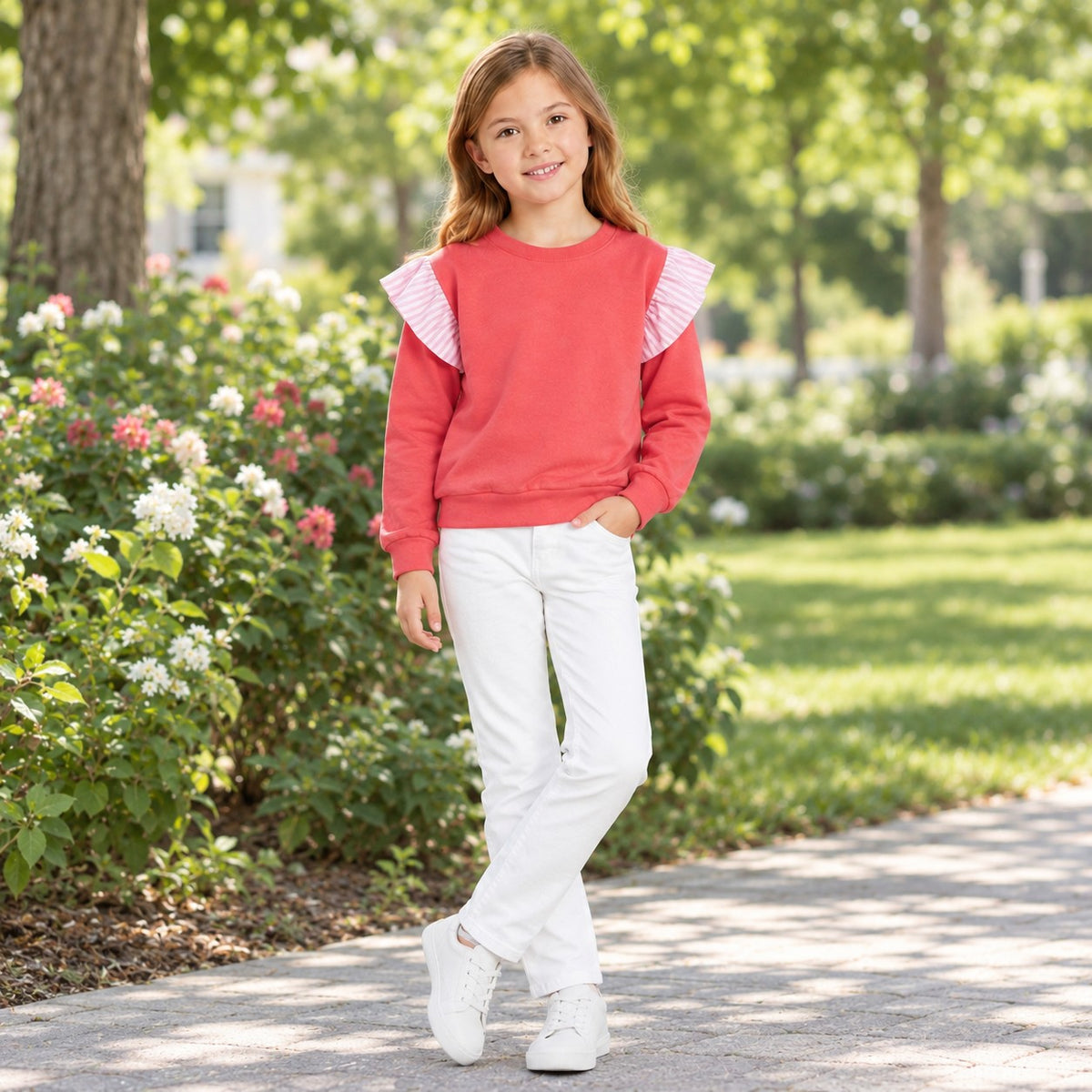 Baby Girls Watermelon Red Stripe Long Flutter Sleeve T-shirts Top