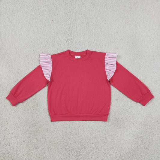 Baby Girls Watermelon Red Stripe Long Flutter Sleeve T-shirts Top