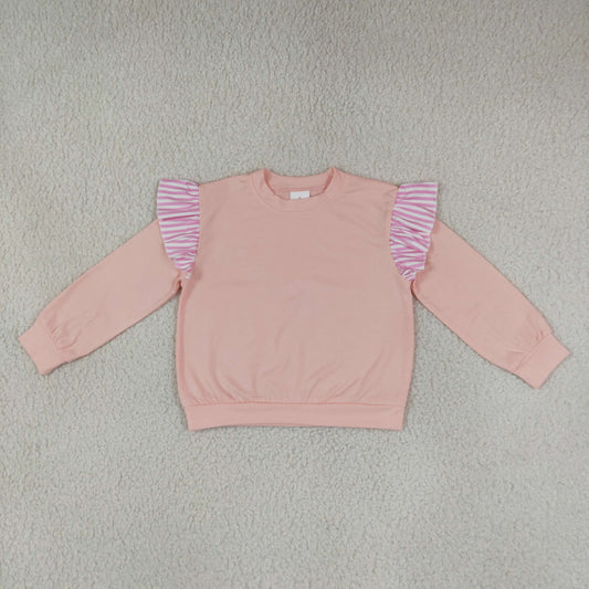 Baby Girls Light Pink Stripe Long Flutter Sleeve T-shirts Top