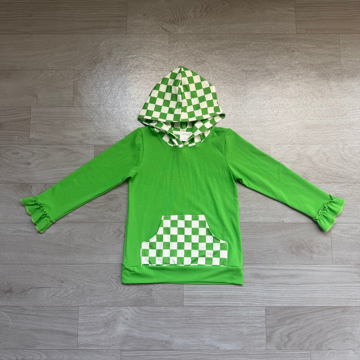 Baby Girls Green Long Sleeve Checked Pocket Hoodies Top Preorder