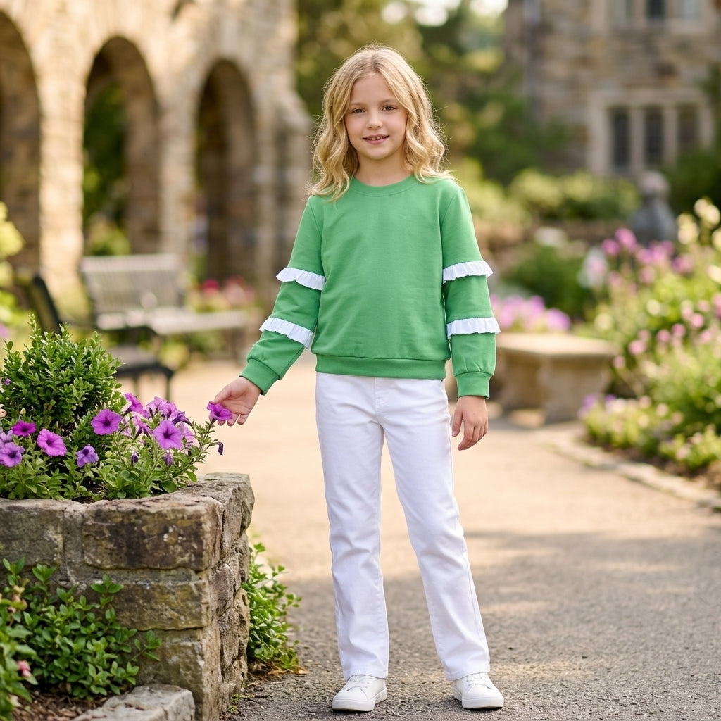 Baby Girls Green White Patchwork Long Sleeve T-shirts Top