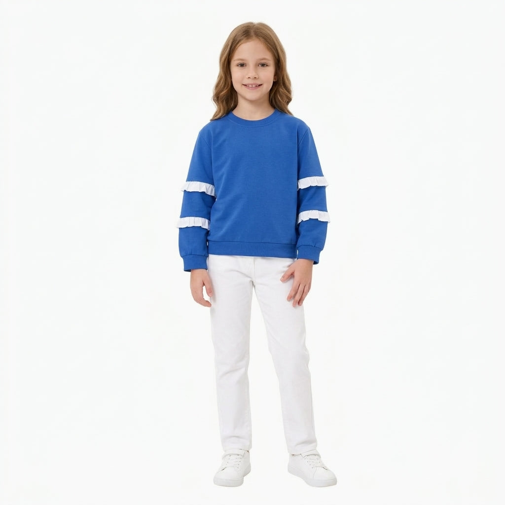 Baby Girls Blue White Patchwork Long Sleeve Fall T-shirts Top
