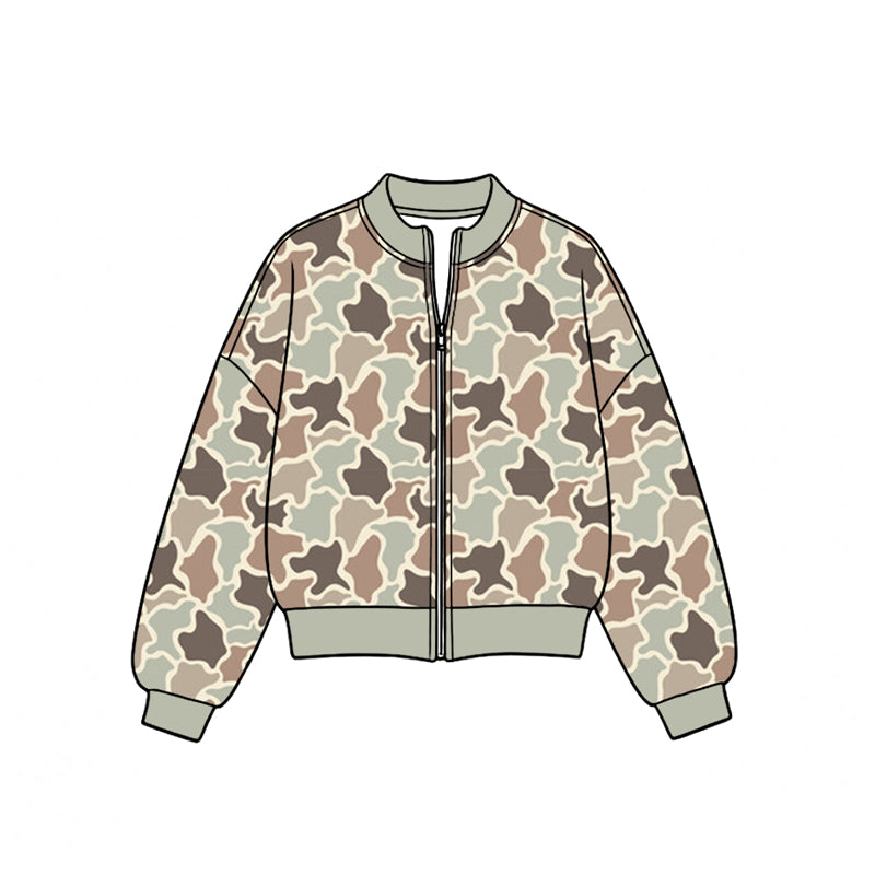 Preorder moq 5 Baby Girls Long Sleeve Khaki Camo Yoga Active Jackets Top