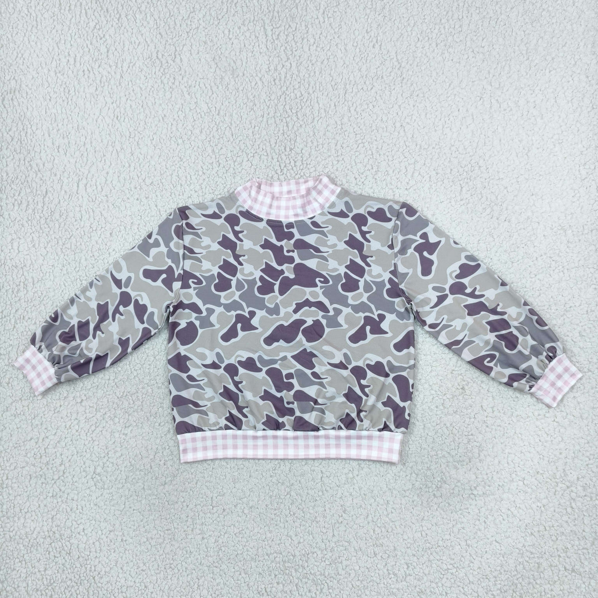 Baby Girls Long Sleeve Southern Grey Camo Pink Checked T-shirts Top