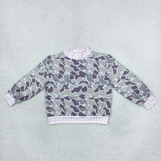 Baby Girls Long Sleeve Southern Grey Camo Pink Checked T-shirts Top