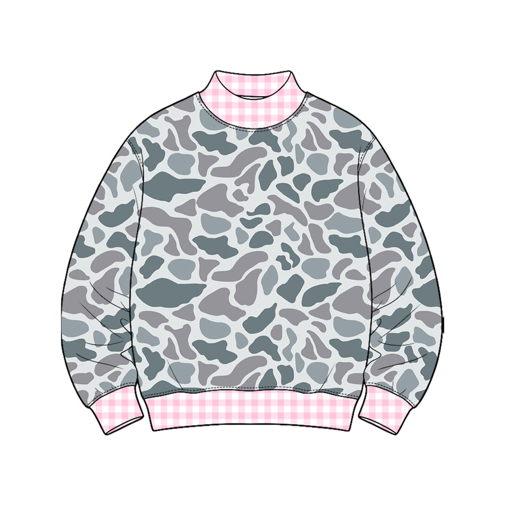 Preorder moq 5 Baby Girls Long Sleeve Southern Light Grey Camo T-shirts Top