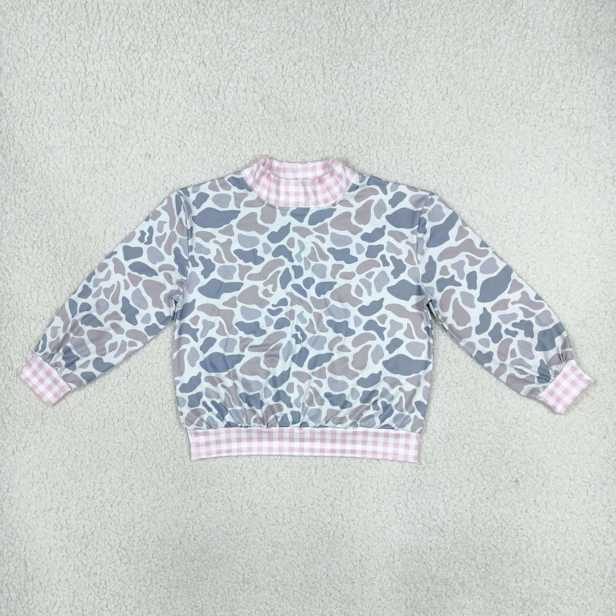 Baby Girls Long Sleeve Pink Light Grey Camo Choker T-shirts Top