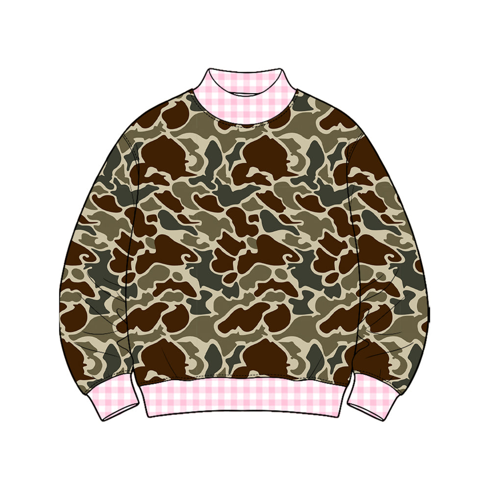 Preorder moq 5 Baby Girls Long Sleeve Southern Dark Khaki Camo T-shirts Top