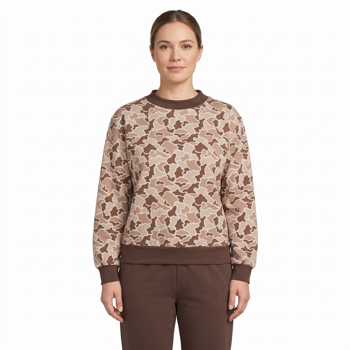Adult Women Long Sleeve Southern Khaki Camo Choker T-shirts Top