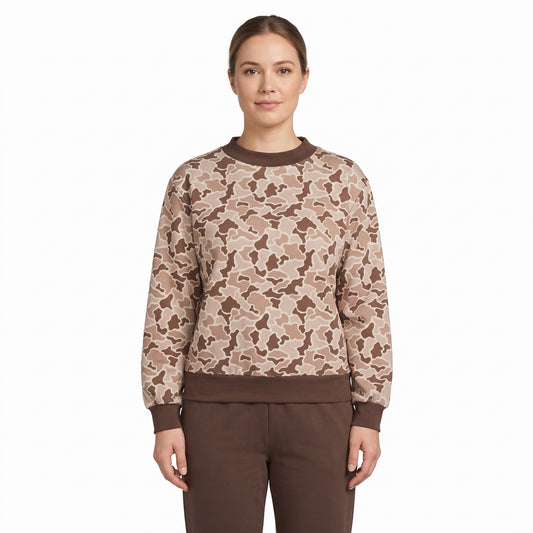 Adult Women Long Sleeve Southern Khaki Camo Choker T-shirts Top