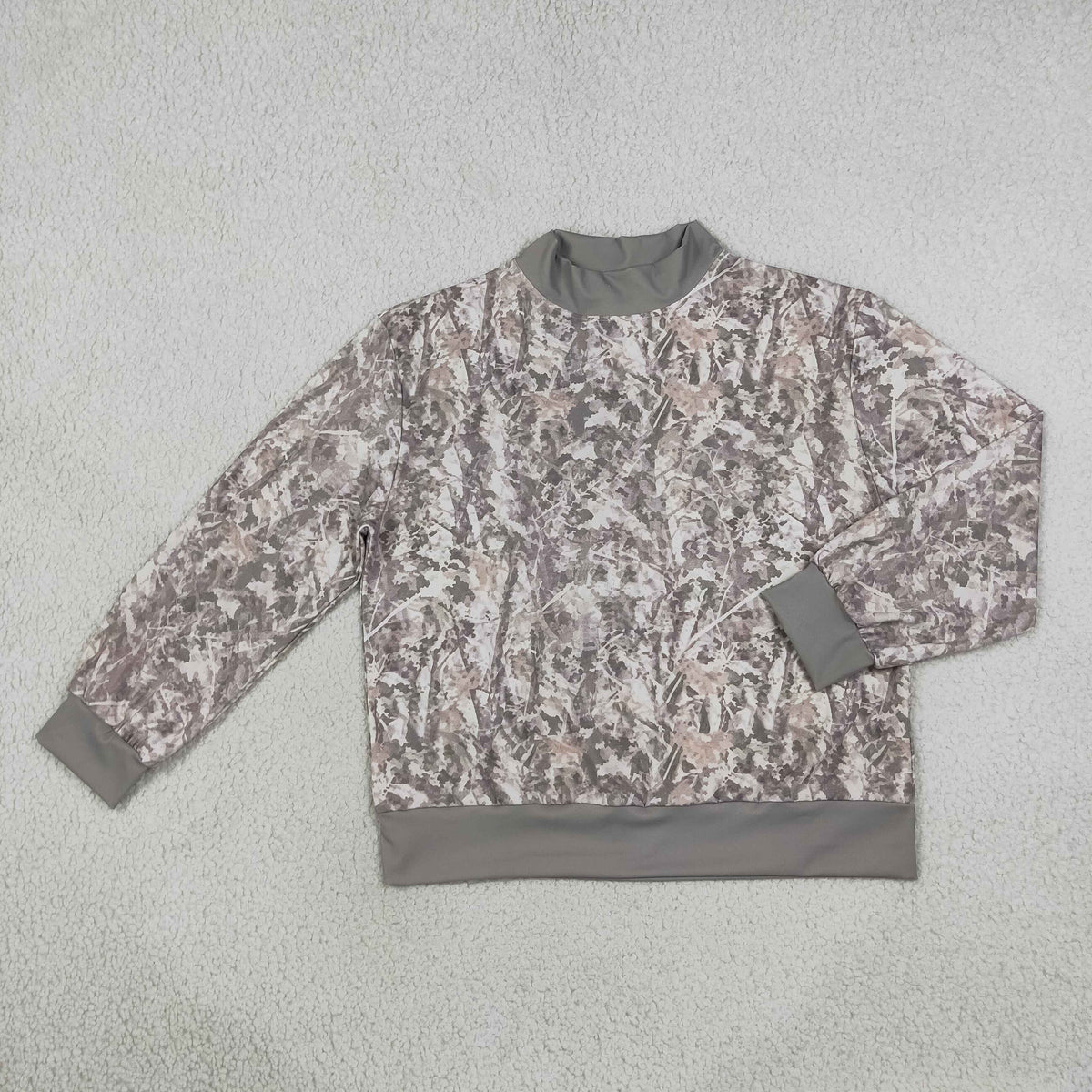 Adult Women Long Sleeve Grey Leaves Camo Yoga Active Choker T-shirts Top