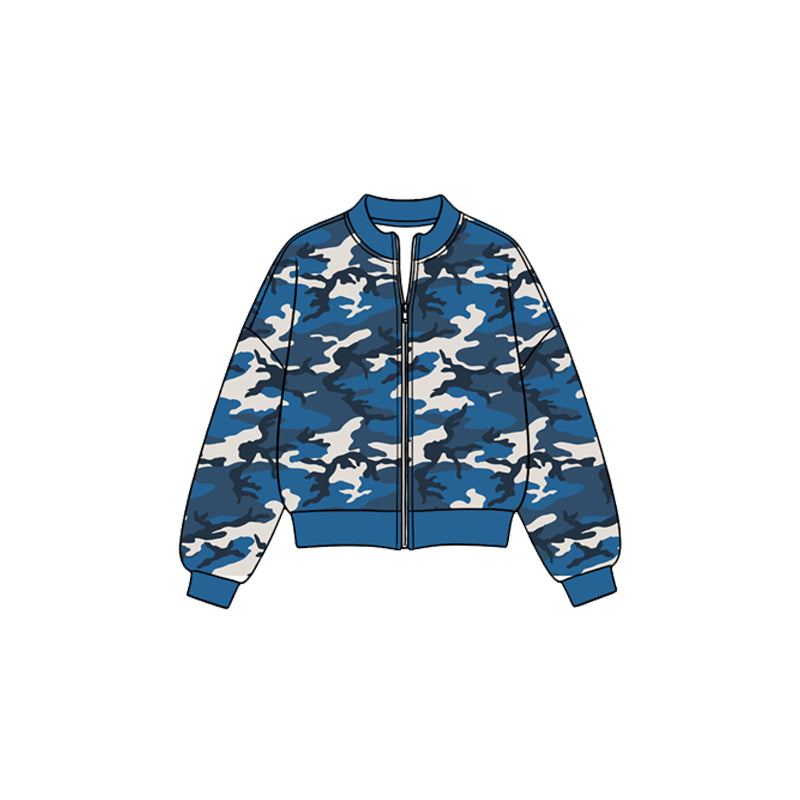 Preorder moq 5 Baby Girls Long Sleeve Hot Blue Camo Ducks Hunting Zip Jackets Top