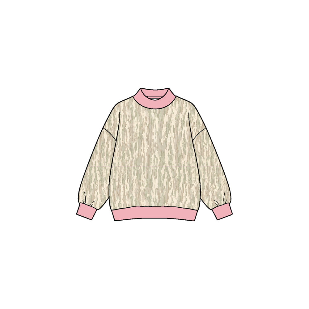 Preorder moq 5 Baby Girls Long Sleeve Khaki Wood Camo Yoga Active T-shirts Top