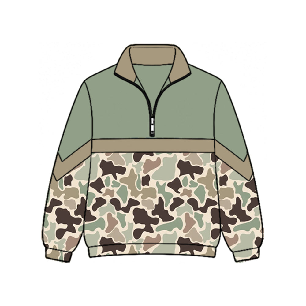 Preorder moq 5 Baby Girls Long Sleeve Green Brown Camo Zip Pullovers Top
