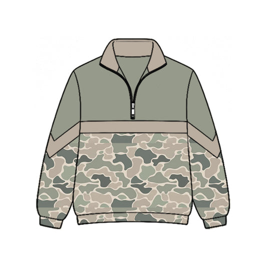 Preorder moq 5 Baby Girls Long Sleeve Green Khaki Camo Zip Pullovers Top