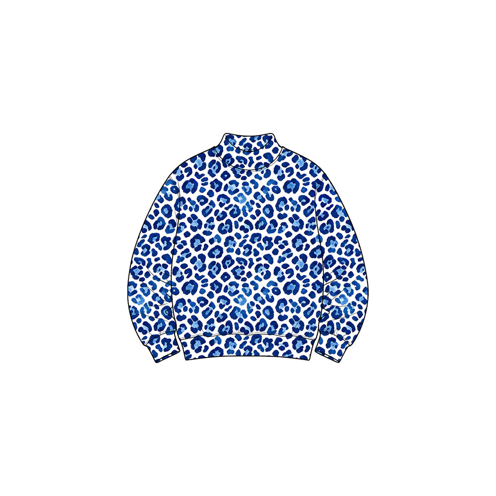 Preorder moq 5 Baby Girls Long Sleeve Blue Leopard Choker Yoga Active T-shirts Top