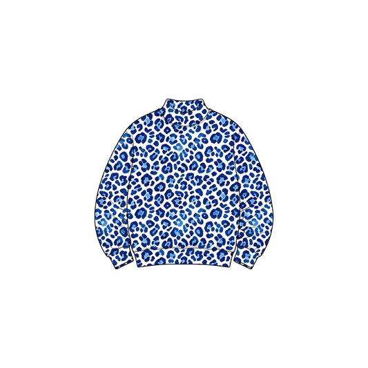 Preorder moq 5 Baby Girls Long Sleeve Blue Leopard Choker Yoga Active T-shirts Top