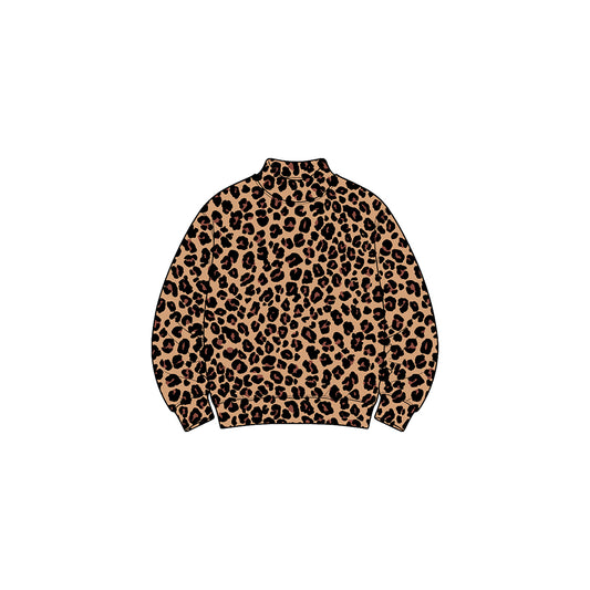Preorder moq 5 Baby Girls Long Sleeve Brown Leopard Choker Yoga Active T-shirts Top