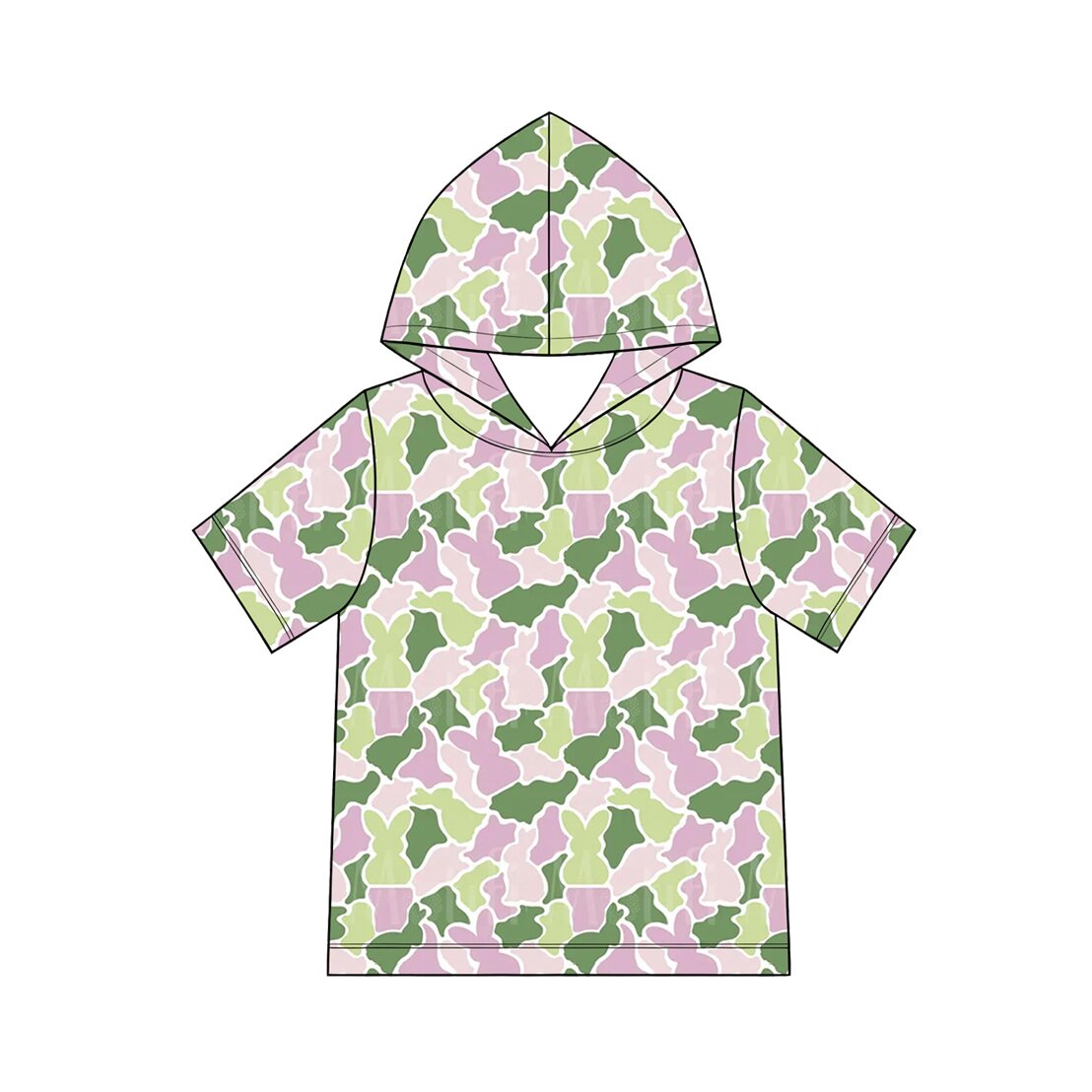Baby Girls Green Pink Rabbits Camo Easter Short Sleeve Hoodies Top